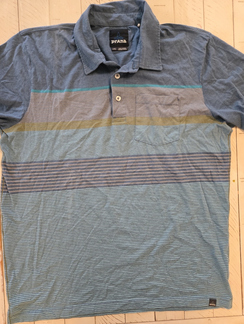 prAna Men’s Polo Shirt Large Striped Blue Casual